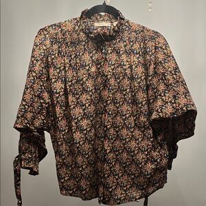 Doen Floral Button Down Shirt - Black and Pink